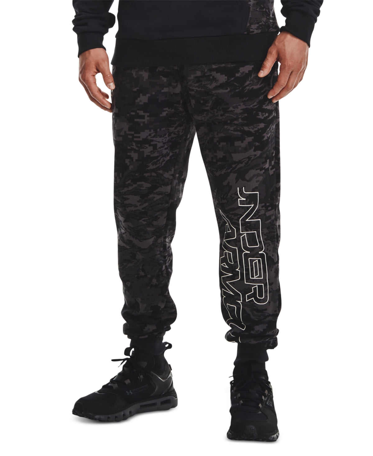 Under Armour Men's Rival Camo Script Fleece Joggers Black Size Large