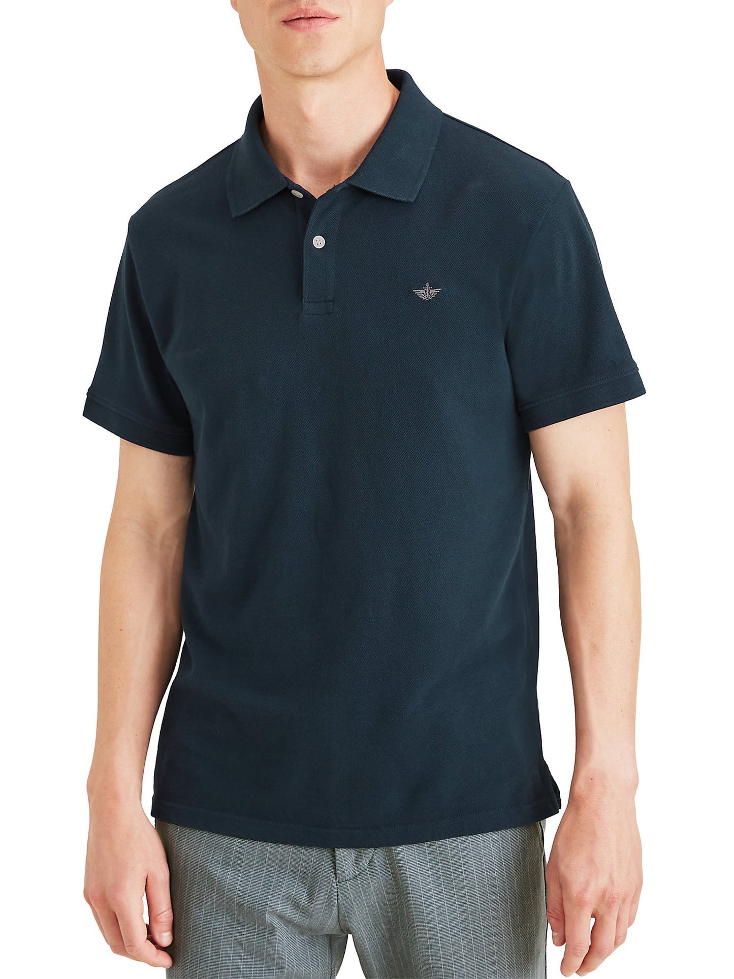 Dockers Men's Icon Slim Fit Embroidered Logo Polo Shirt Blue Size Large