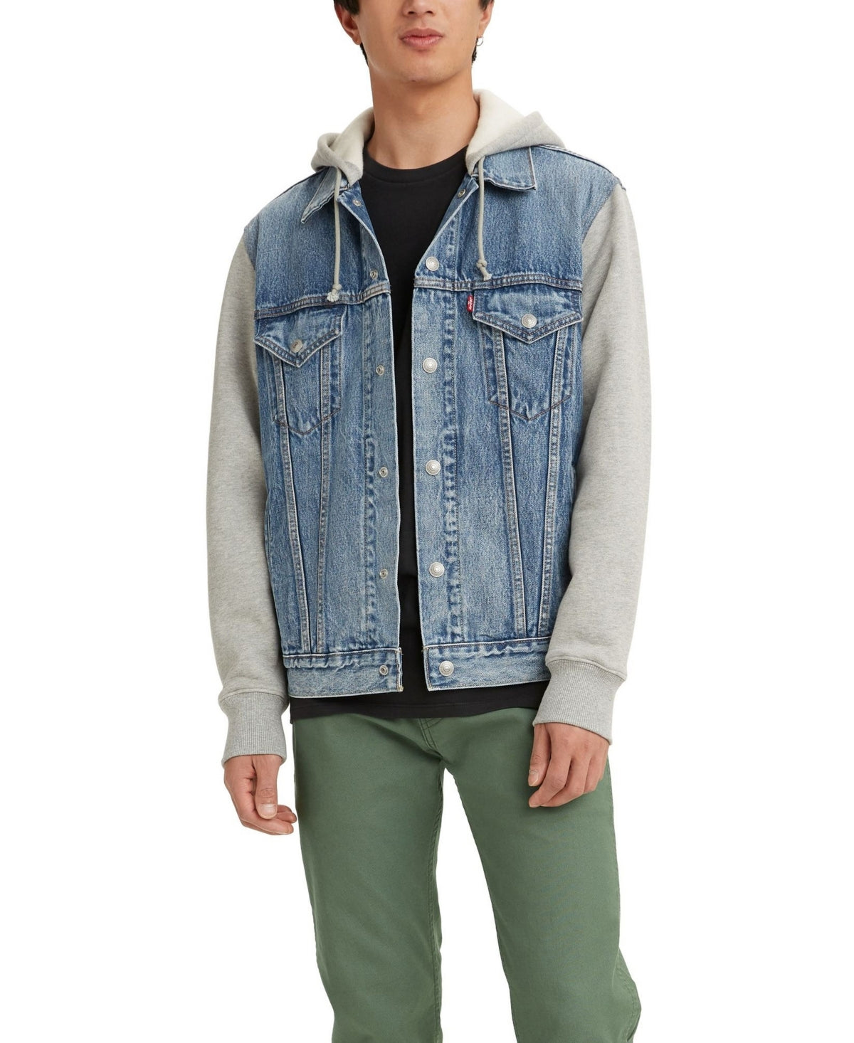 Levi's Men's Hybrid Hoodie Non Stretch Denim Trucker Jacket Blue Size Large