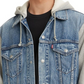 Levi's Men's Hybrid Hoodie Non Stretch Denim Trucker Jacket Blue Size Large