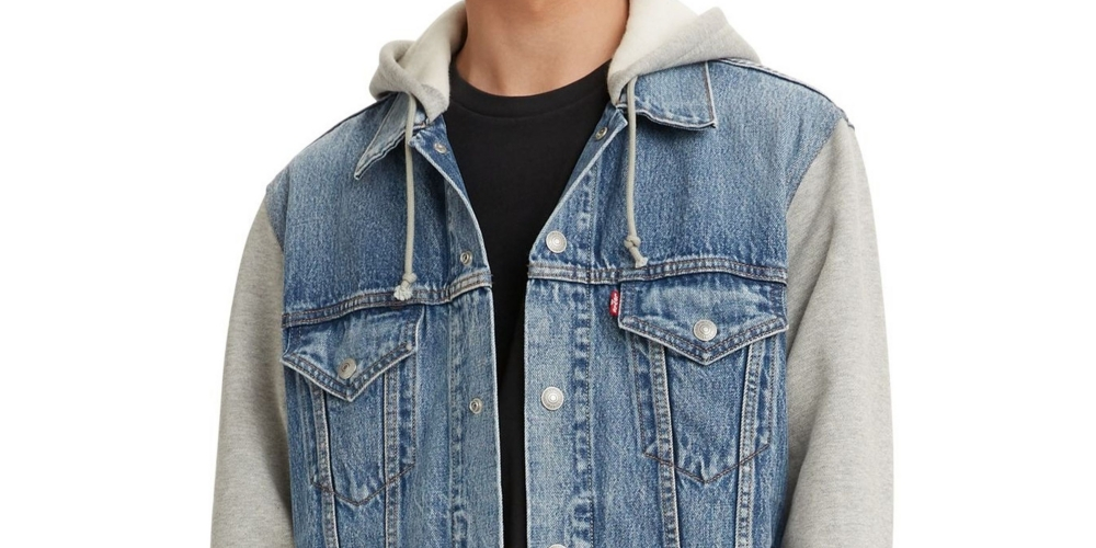 Levi's Men's Hybrid Hoodie Non Stretch Denim Trucker Jacket Blue Size Large