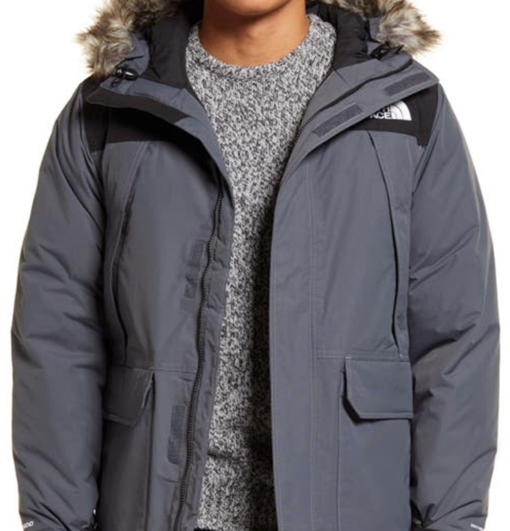 The North Face Men's Waterproof Goose Down Coat With Faux Fur Trim Gray Size Small