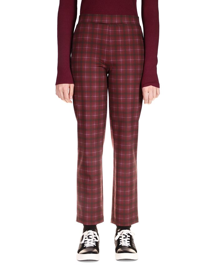 Sanctuary Women's Carnaby Cotton Plaid Kick Crop Pants Red Size Large