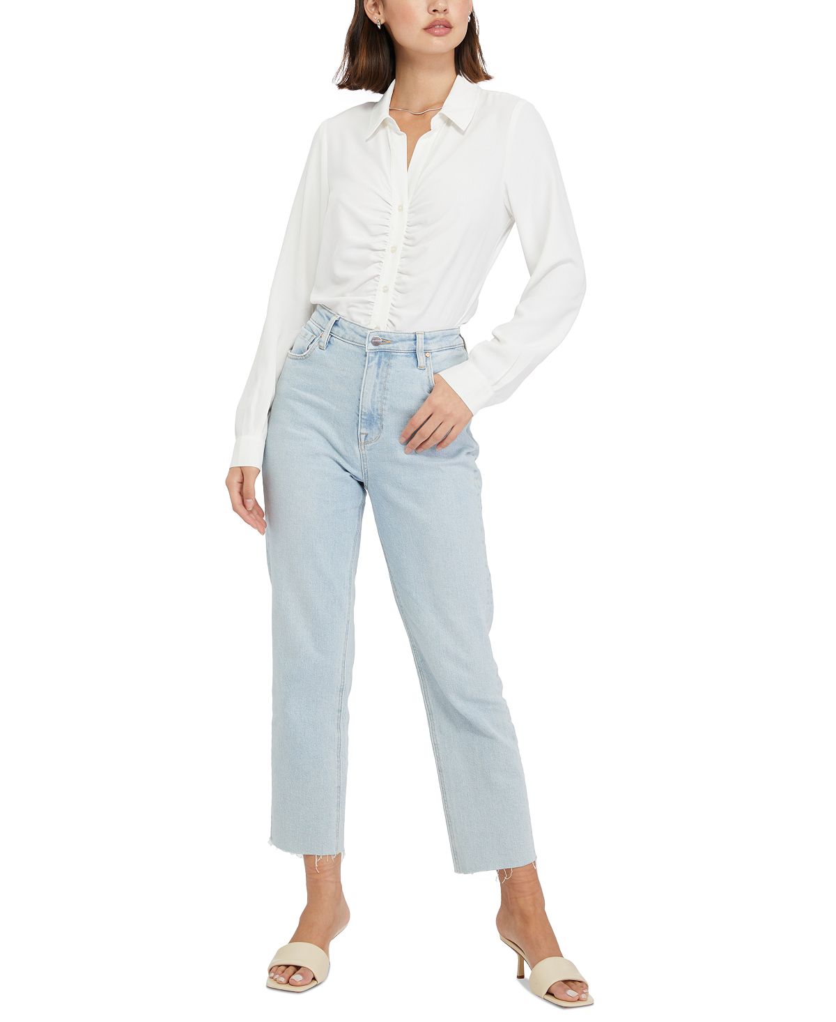 Sanctuary Women's Ruched Boyfriend Button Up Shirt White Size X-Large