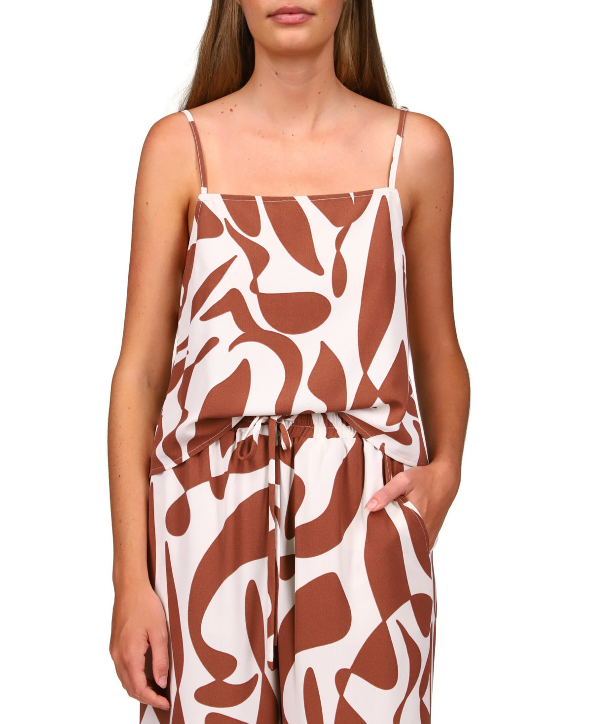 Sanctuary Women's Printed Spaghetti Strap Top Brown Size Medium