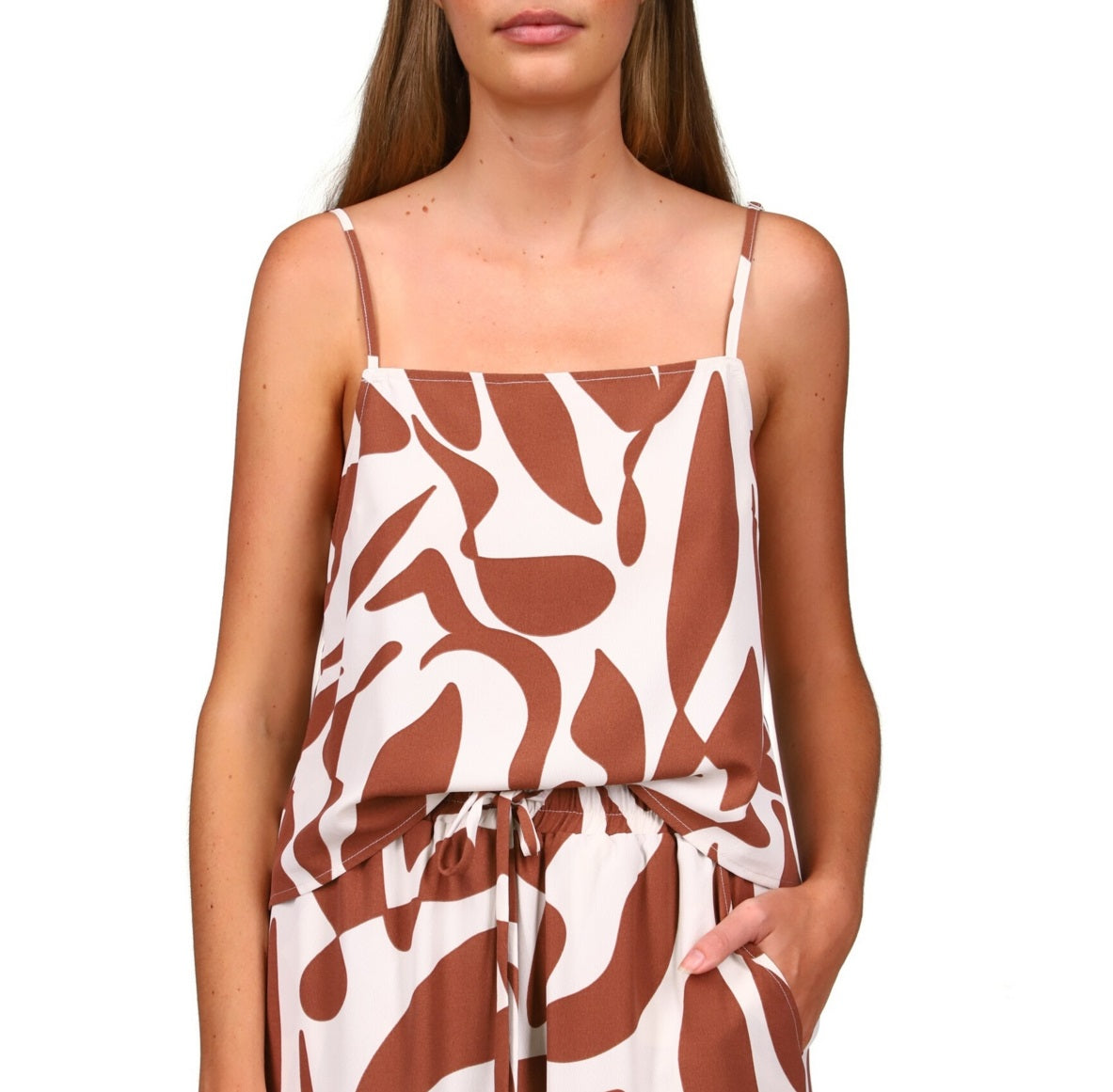 Sanctuary Women's Printed Spaghetti Strap Top Brown Size Medium