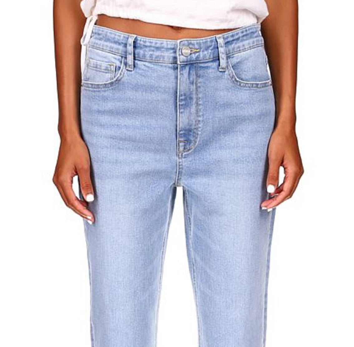 Sanctuary Women's Good Vibes High Waist Raw Hem Crop Straight Leg Jeans Blue Size 25