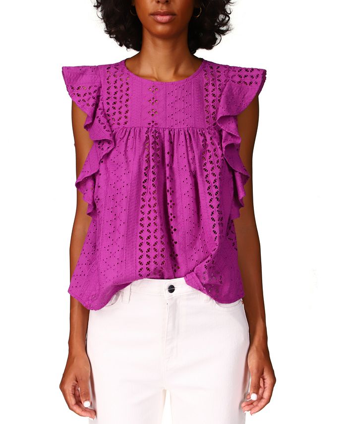 Sanctuary Women's Breezy Cotton Eyelet Top बैंगनी X-Small