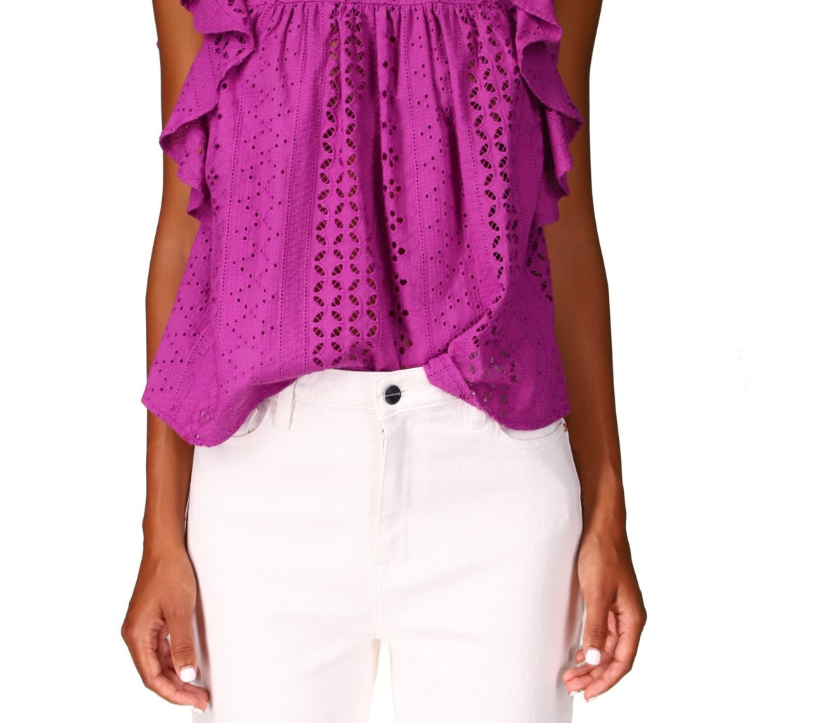 Sanctuary Women's Breezy Cotton Eyelet Top बैंगनी X-Small