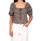 Sanctuary Women's Square Neck Cotton Peasant Blouse Brown Size X-Small