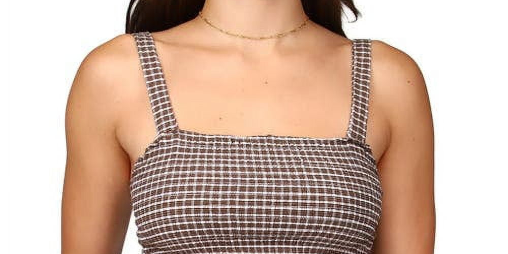 Sanctuary Women's Westside Check Smocked Crop Camisole Brown Size Large