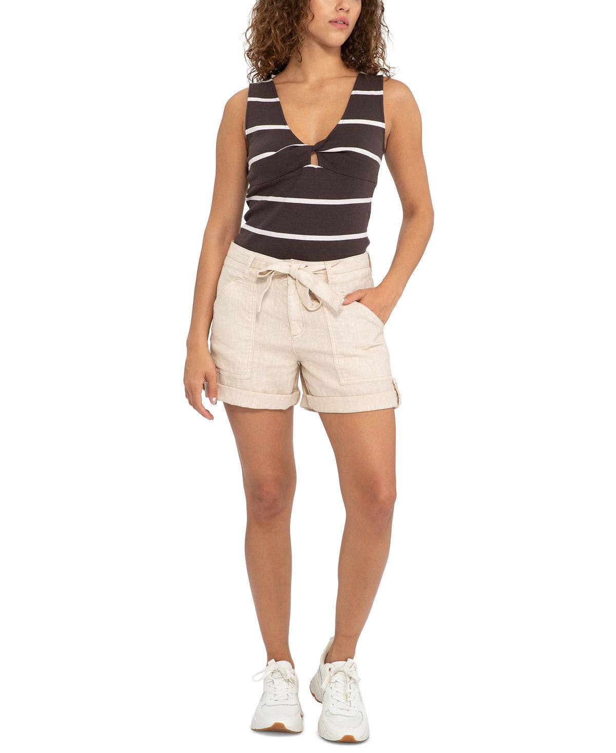 Sanctuary Women's tripe Twist Front Cotton Tank Brown Size X-Small