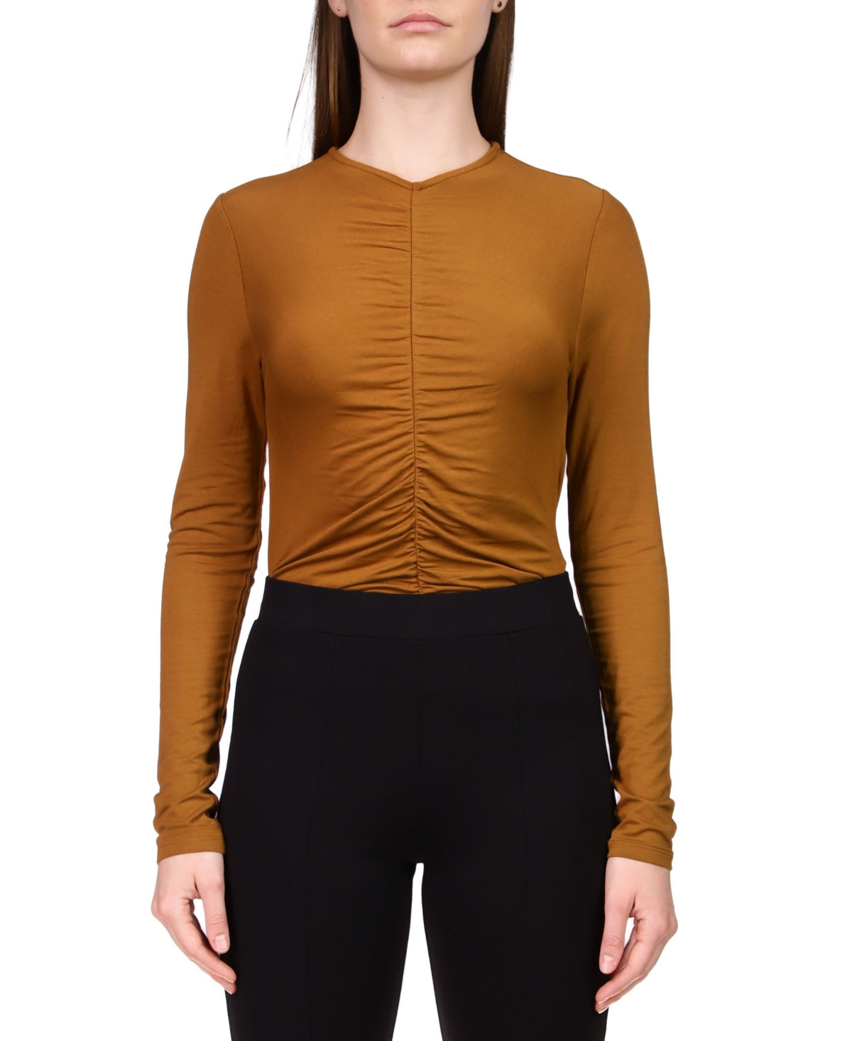 Sanctuary Women's Long Sleeve Ruched Top Brown Size XX-Small