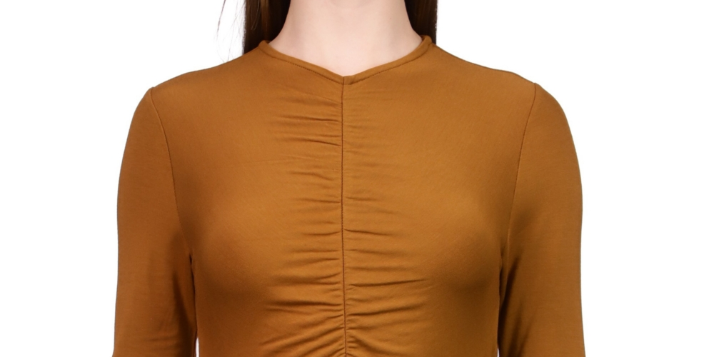 Sanctuary Women's Ruched Long Sleeve Crop Top Brown Size Small