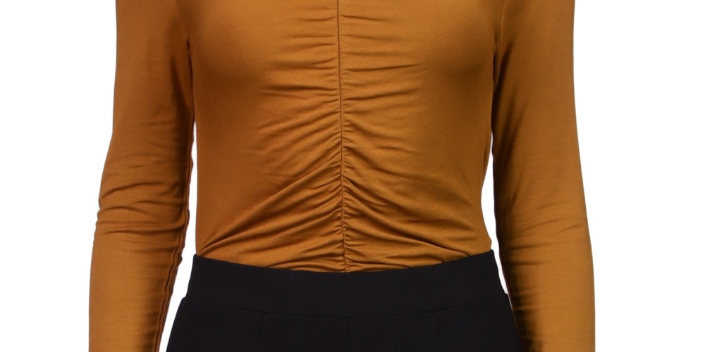 Sanctuary Women's Ruched Long Sleeve Crop Top Brown Size Small