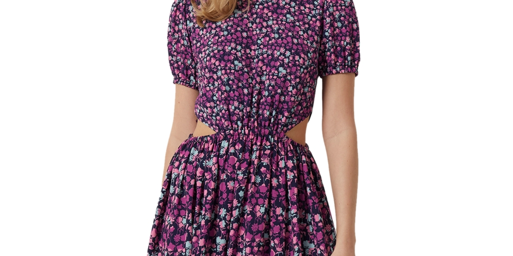 French Connection Women's Printed Cutout Midi Dress Purple Size 0