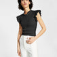 French Connection Women's Smocked Organic Cotton Jersey Top Black Size Medium