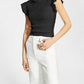 French Connection Women's Smocked Organic Cotton Jersey Top Black Size Medium