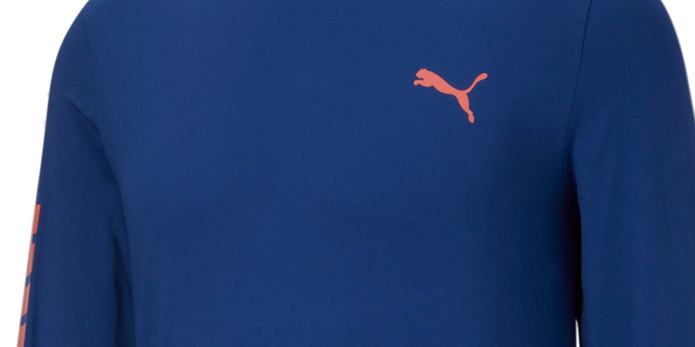 Puma Men's Long Sleeve Logo Tee Blue Size Large