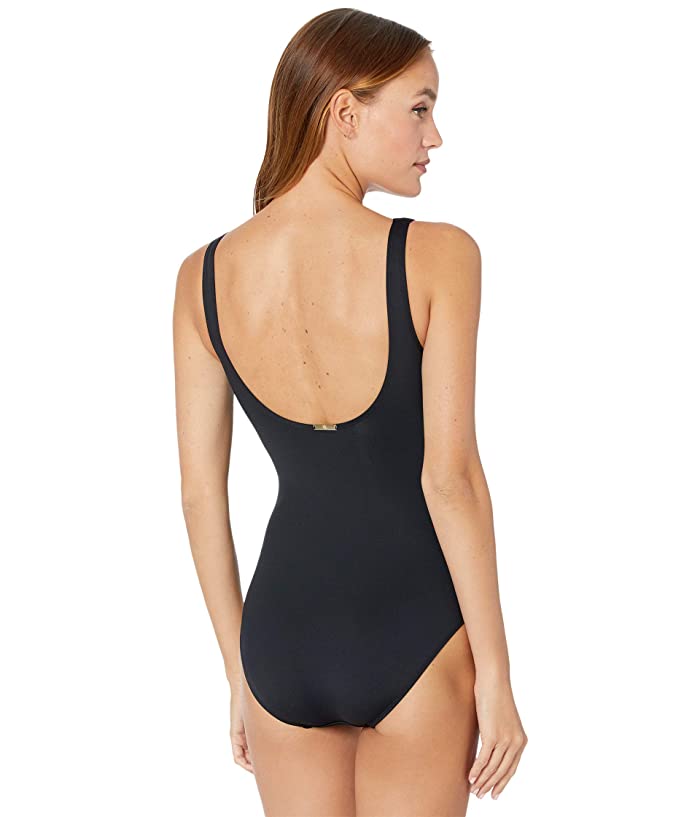 Ralph Lauren Women's Beach Club Twist Over The Shoulder Underwire One Piece Black Size 14