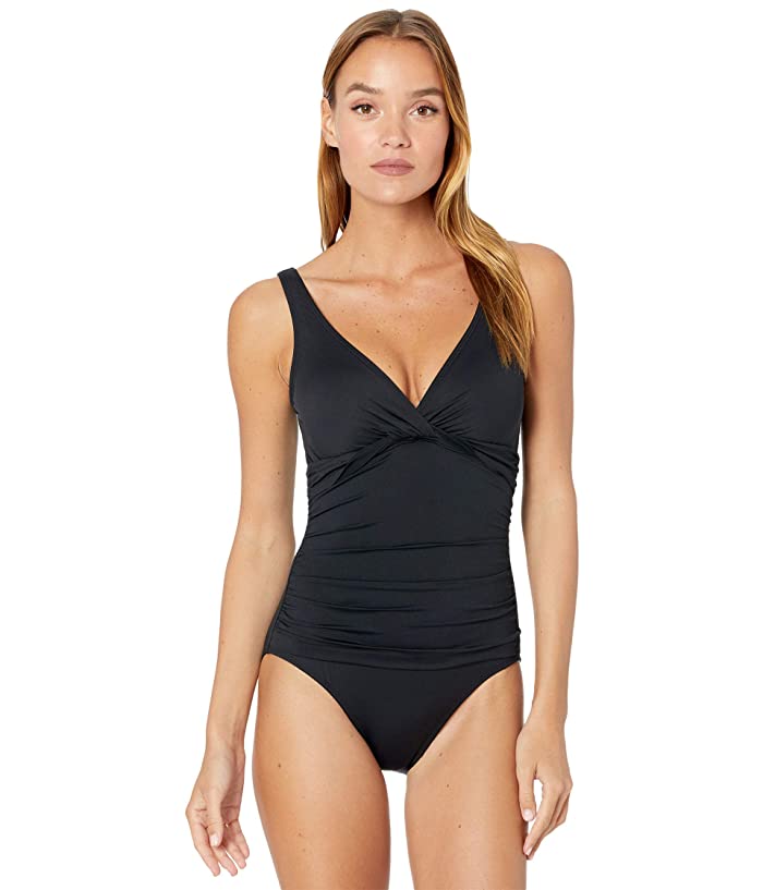 Ralph Lauren Women's Beach Club Twist Over The Shoulder Underwire One Piece Black Size 14