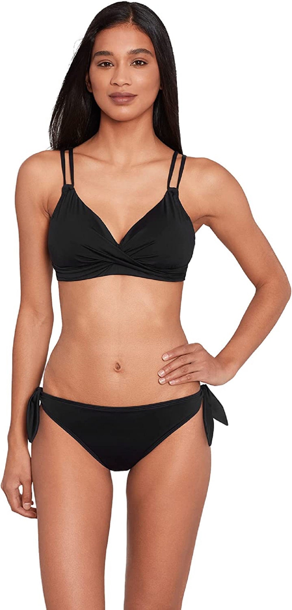 Ralph Lauren Women's Beach Club Solid Double Strap Twist Underwire Bra Black Size 4