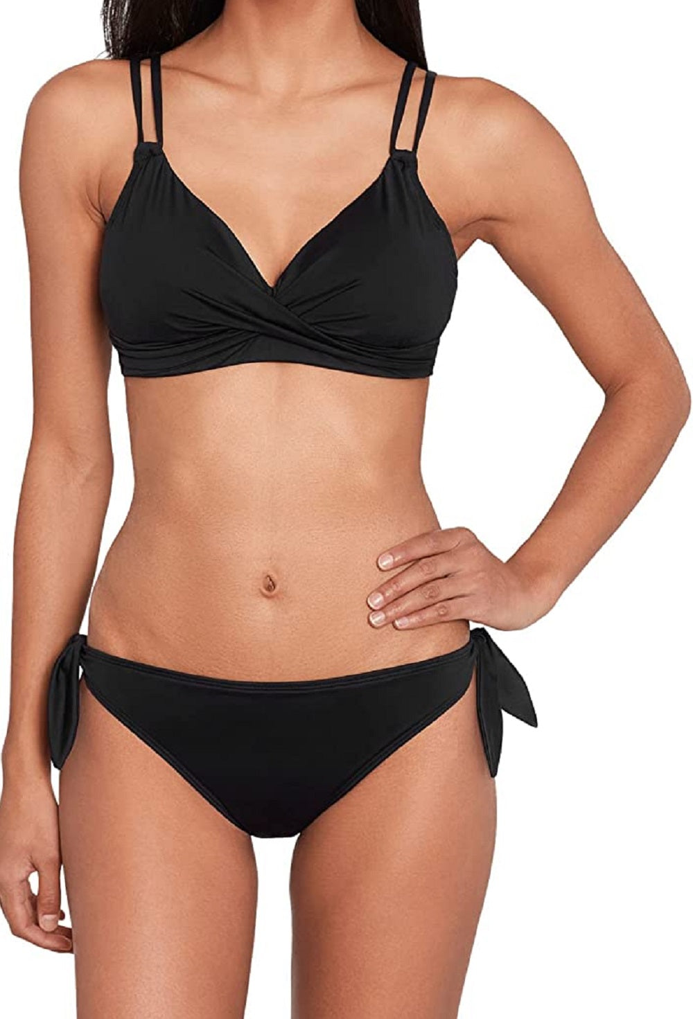 Ralph Lauren Women's Beach Club Solid Double Strap Twist Underwire Bra Black Size 4