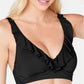 Ralph Lauren Women's Beach Club Solid Ruffle Underwire Bra Top Swimwear Black Size 12