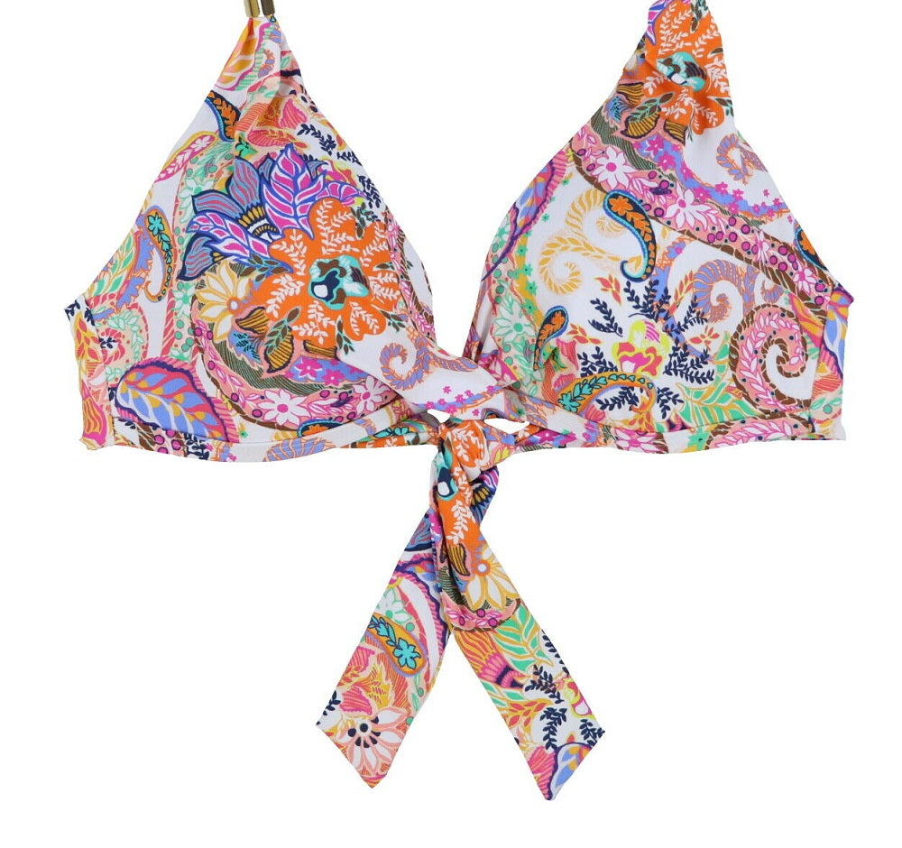 Ralph Lauren Women's Print Paisley Majestic Molded-Cup Twist Halter Swim Top White Size 10