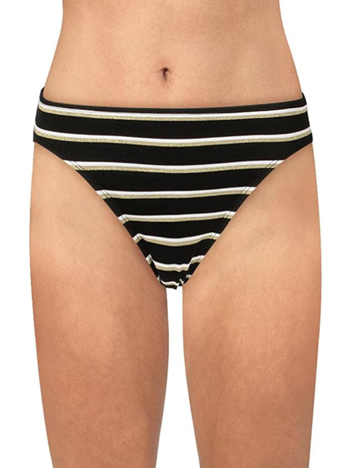 Ralph Lauren Women's Dylan Metallic Striped Hipster Swim Bottom Black Size 12