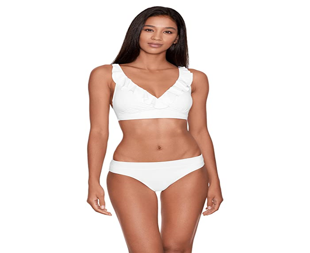 Ralph Lauren Women's Beach Club Solid Ruffle Underwire Bra Top White Size 4