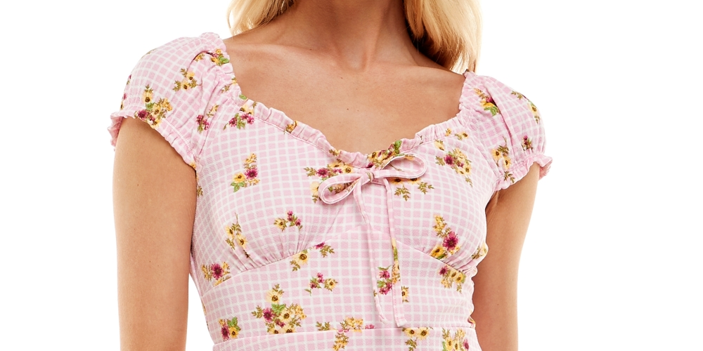 Ultra Flirt Junior's Floral Print Mini Dress Pink Size Medium