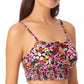 California Waves Junior's Printed Longline Bikini Top Swimsuit BlackMulti