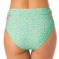 California Waves Women's Juniors' Printed Cutout High-Waist Bikini Bottoms  Swimsuit Green
