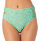 California Waves Women's Juniors' Printed Cutout High-Waist Bikini Bottoms  Swimsuit Green