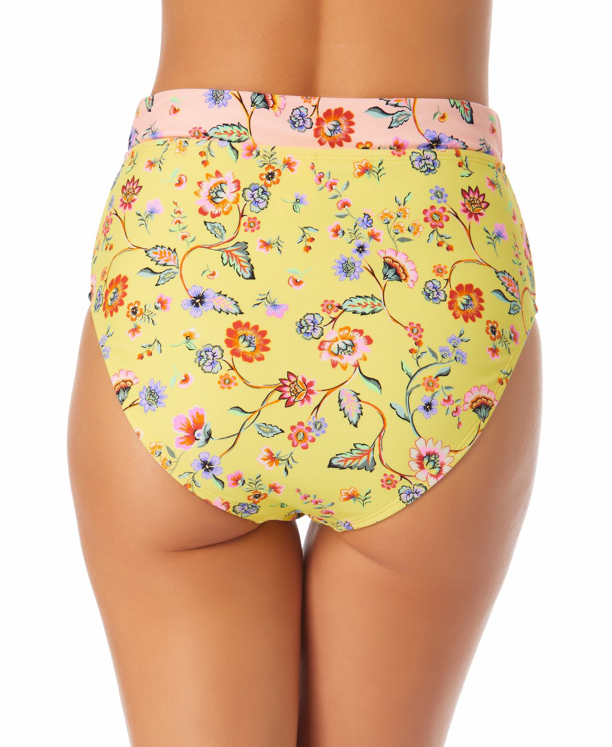 California Waves Junior's High Rise Bikini Bottoms Swimsuit Yellow