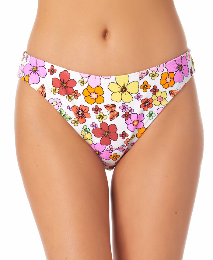 California Waves Junior's Floral Print Hipster Bikini Bottoms Swimsuit White Size X-Small