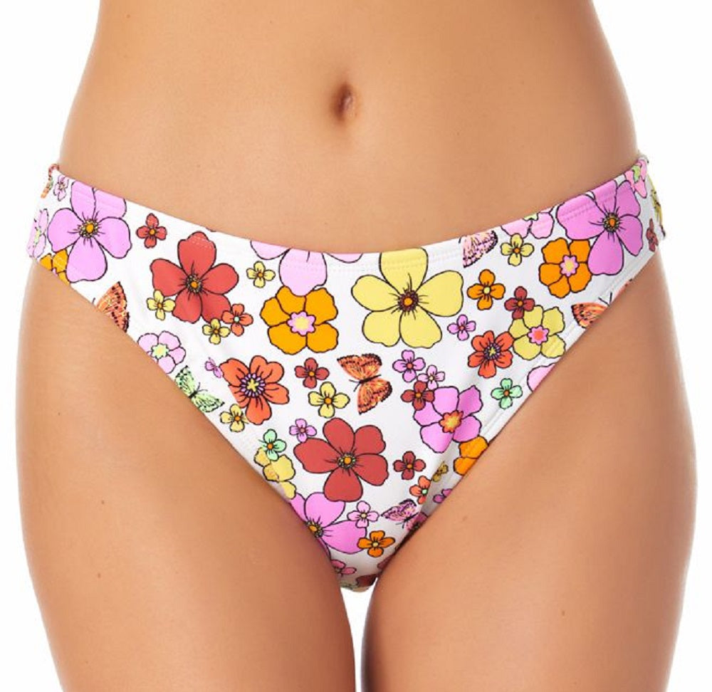 California Waves Junior's Floral Print Hipster Bikini Bottoms Swimsuit White Size Small