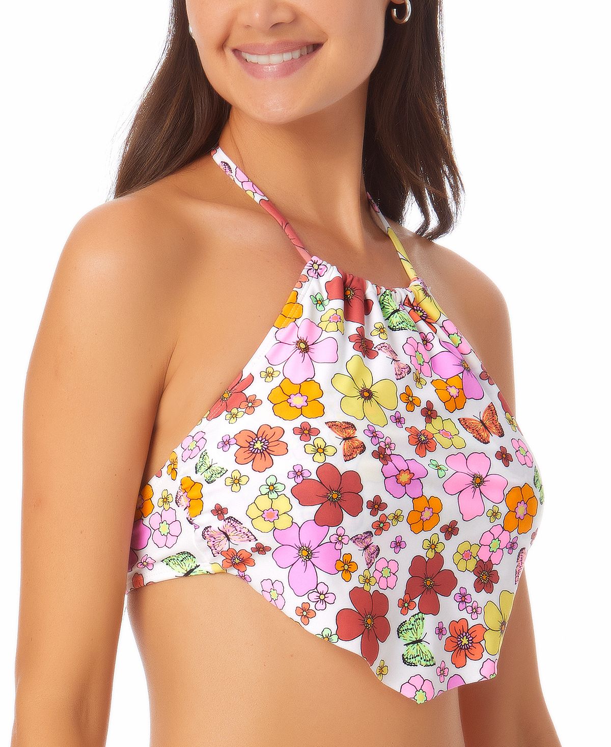 California Waves Junior's Handkerchief Halter Bikini Top Swimsuit White