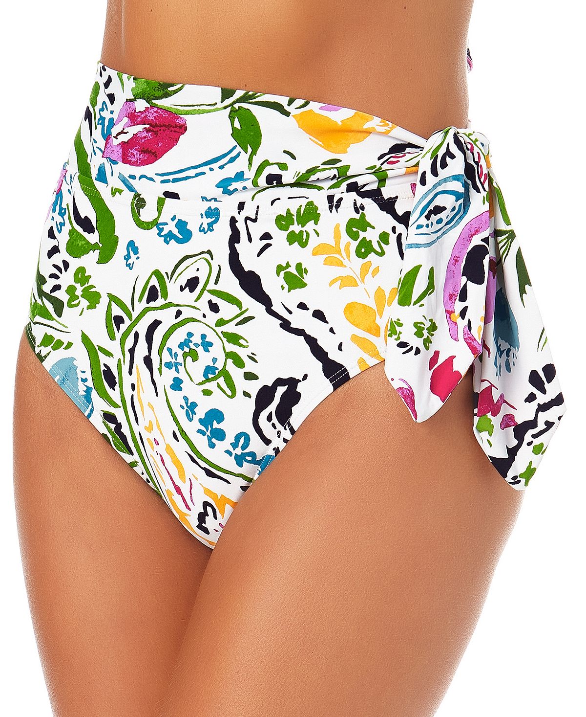 Anne Cole Women's Paisley Print High Rise Swim Bottoms Swimsuit White
