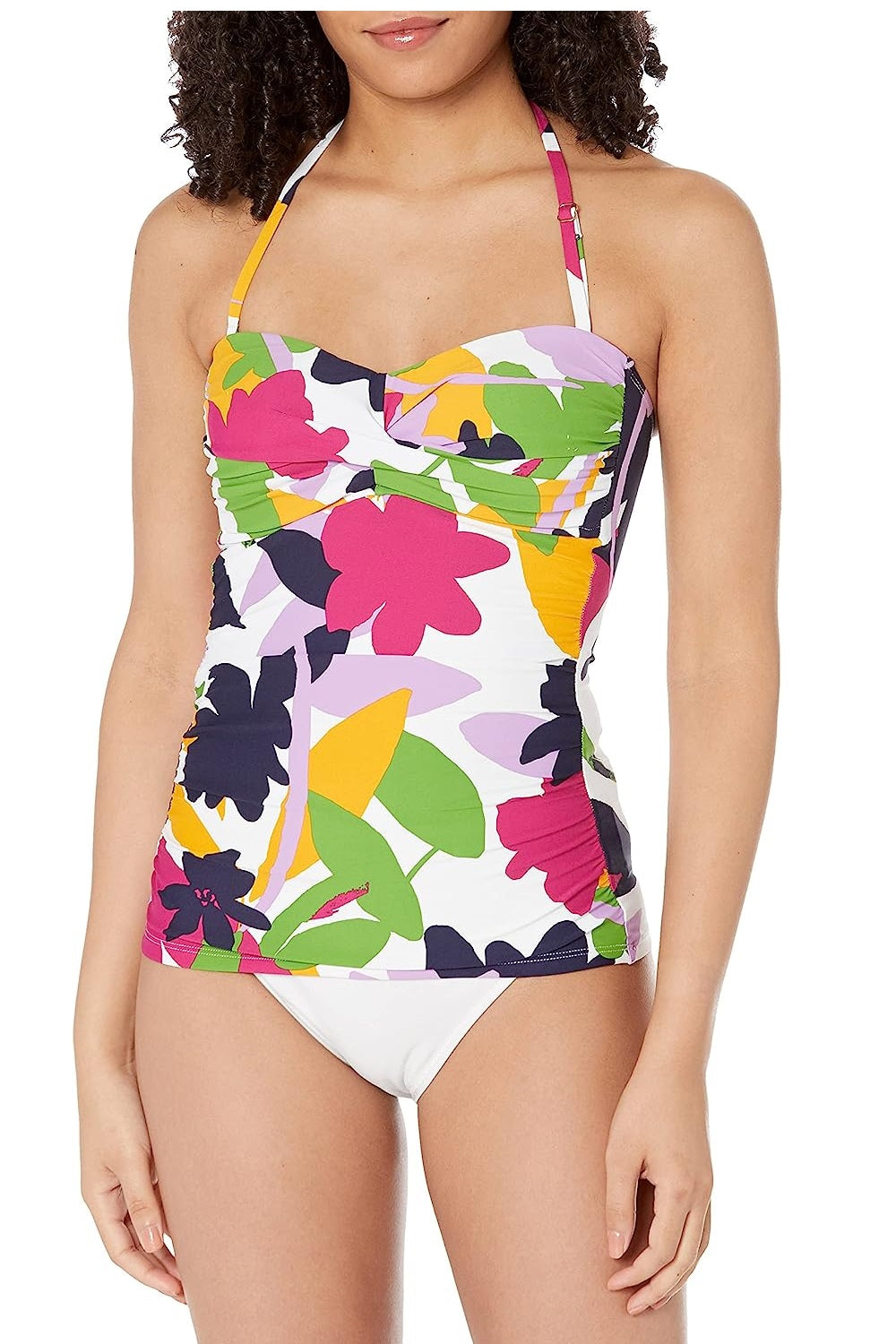 Anne Cole Women's Bold Floral Twist Strapless Tankini Top Swimsuit White Size Small