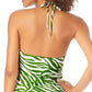 Anne Cole Women's Zebra HighNeck Halter Tankini Top Swimsuit Green Size Medium