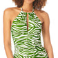 Anne Cole Women's Zebra HighNeck Halter Tankini Top Swimsuit Green Size Medium