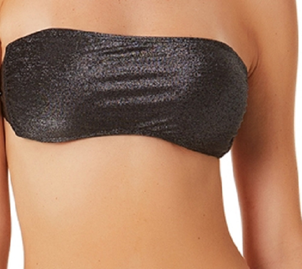 California Waves Women's Juniors' Metallic Shine Bandeau Bikini Top  Swimsuit Black Size Small