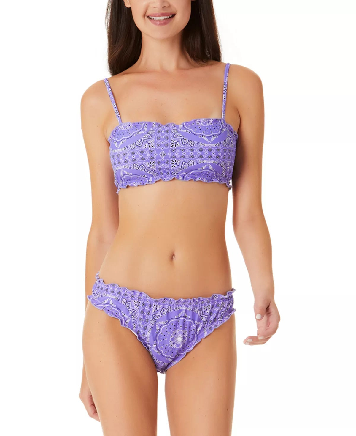 California Waves Women's Flowery Flow Bandeau Bikini Top Swimsuit Purple