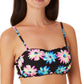 California Waves Junior's Gerber Daisy Lettuce Edge Bandeau Top Swimsuit  Black