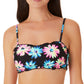 California Waves Junior's Gerber Daisy Lettuce Edge Bandeau Top Swimsuit  Black
