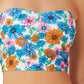California Waves Women's Wall Paper Floral Long Line Bandeau Top Swimsuit Blue