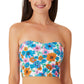 California Waves Women's Wall Paper Floral Long Line Bandeau Top Swimsuit Blue