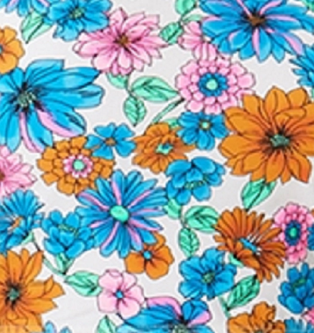 California Waves Women's Wall Paper Floral Long Line Bandeau Top Swimsuit Blue